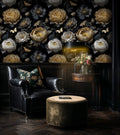 Dark Moody Gold and White Peony Floral Wallpaper